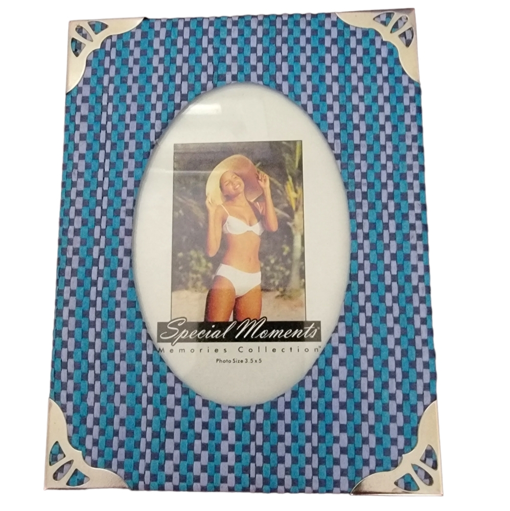🕌 Blue Moroccan Arabesque Rustic Metal Pic Frame 3.5 in × 5 in